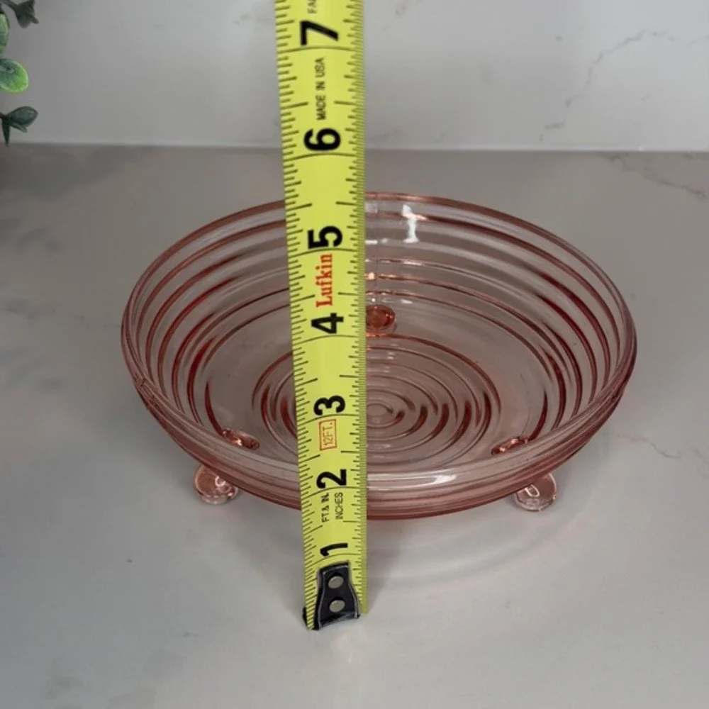 Vintage Anchor Hocking Manhattan Pink 3-Footed Open Candy Dish Ribbed‎ Footed 7